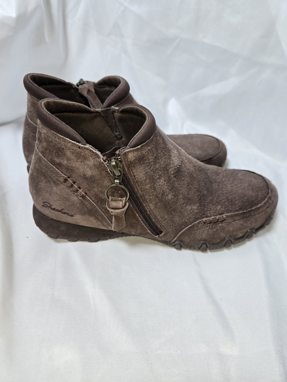 Skechers Brown Suede Zip-Accent Ankle Boots